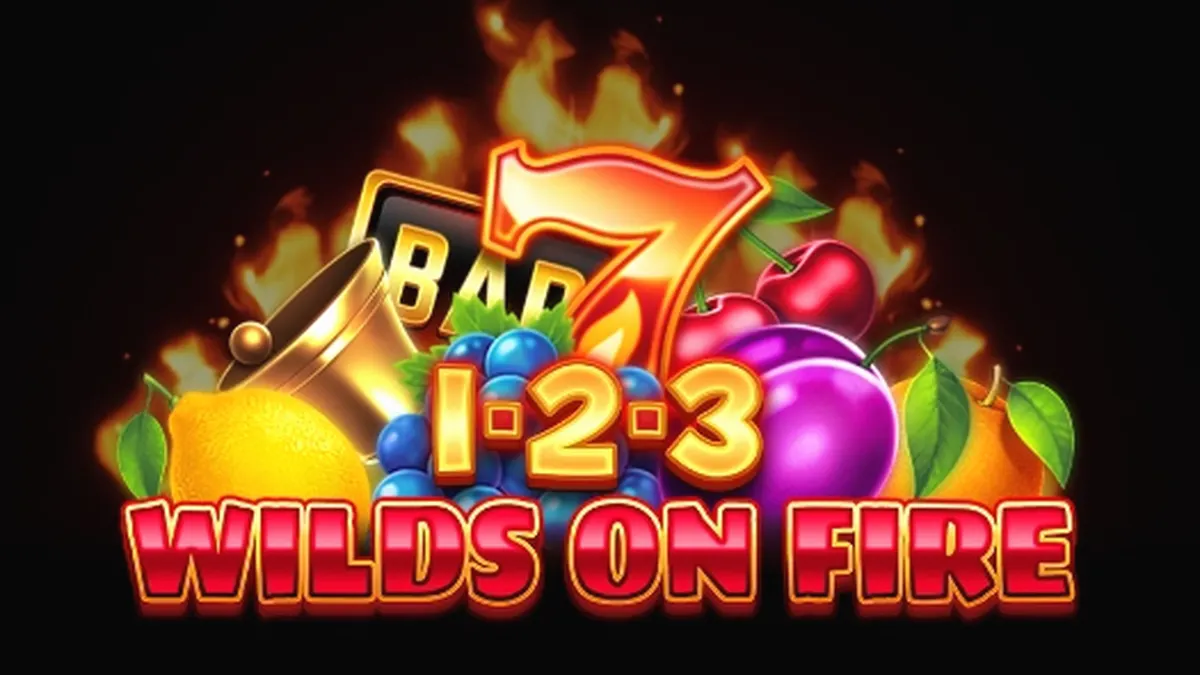 Tampilan visual slot 1-2-3 Wilds on Fire dengan nuansa gelap dan api